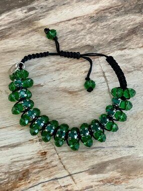 Dyrberg/Kern Jive emerald green crystal and bead macrame bracelet